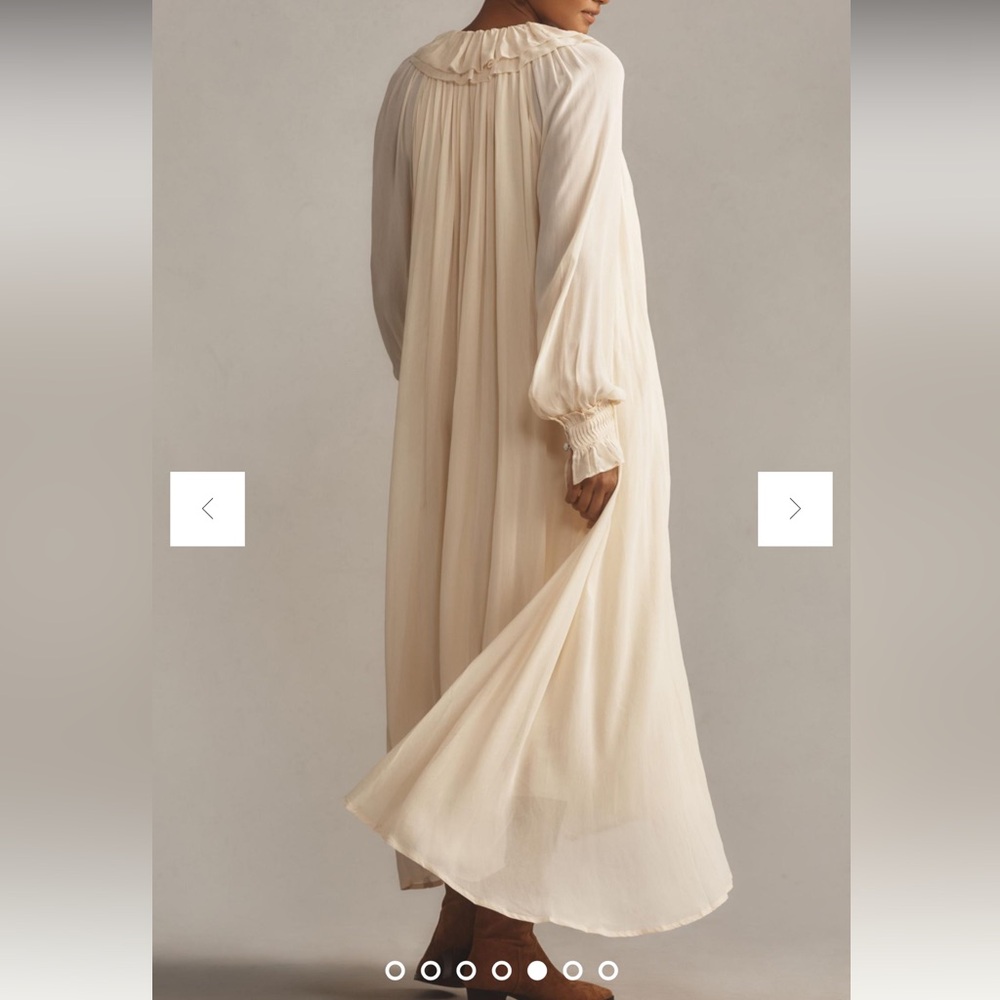 Anthropologie Long-Sleeve Midi Dress Neutral Ethereal Fairy Coastal Grandma LP - Picture 3 of 12